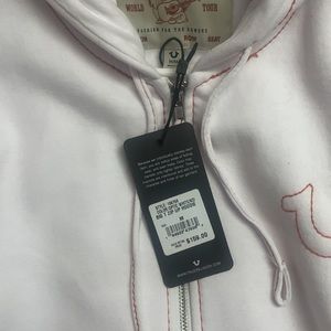 White True Religion zip up medium size hoodie. Perfect condition.